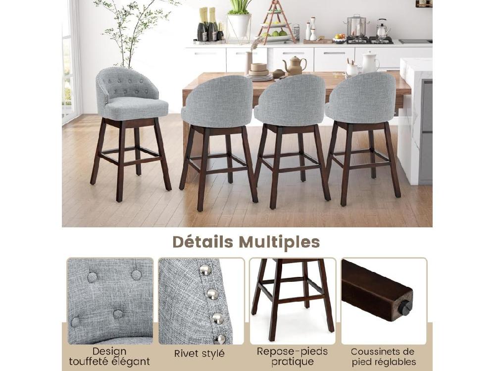 Vente Unique Chaise De Bar Pivotante Tabouret De Bar Lot De 2 Rembourré En éponge Pieds En Bois Repose-pieds Gris