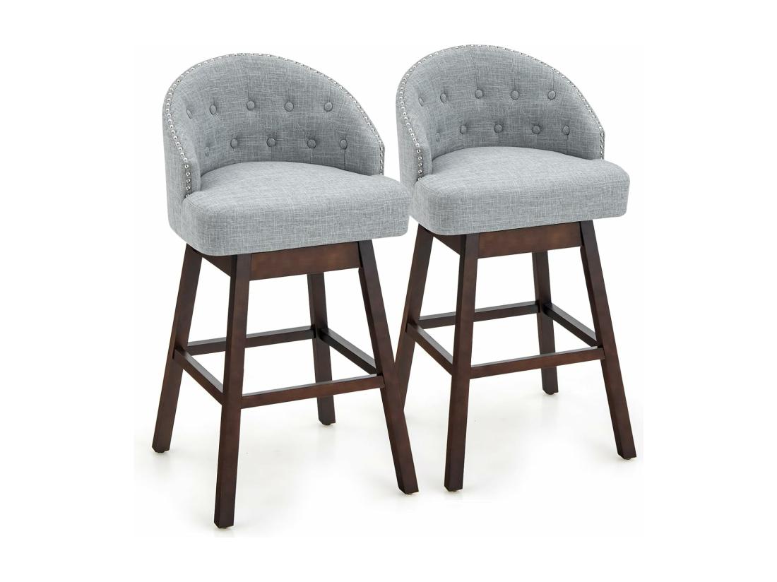 Vente Unique Chaise De Bar Pivotante Tabouret De Bar Lot De 2 Rembourré En éponge Pieds En Bois Repose-pieds Gris
