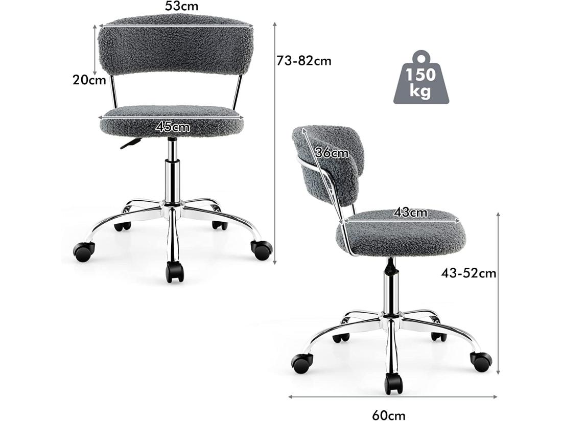 Vente Unique Chaise De Bureau à Domicile Chaise De Loisirs Pivotante En Fausse Fourrure Avec Siège Rembourré Réglable En Hauteur Pour Chambre Bureau Chambre D'amis Gris