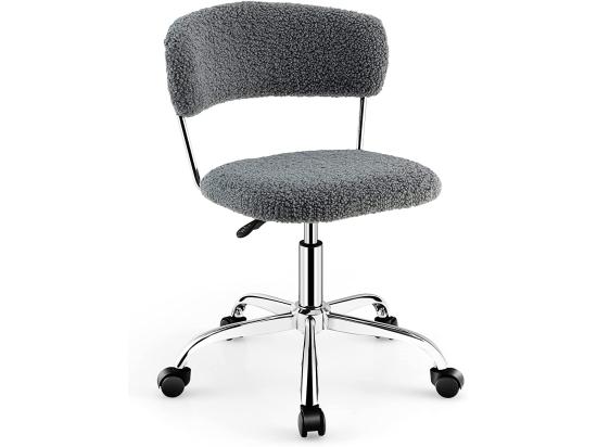 vente unique Chaise de Bureau à Domicile Chaise de Loisirs Pivotante en Fausse Fourrure avec Siège Rembourré Réglable en Hauteur pour Chambre Bureau Chambre d'amis Gris
