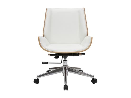 Vente Unique Chaise De Bureau à Roulettes Design Blanc Bois Clair Et Acier Chromé CURVED