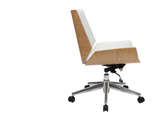 Vente Unique Chaise De Bureau à Roulettes Design Blanc Bois Clair Et Acier Chromé CURVED