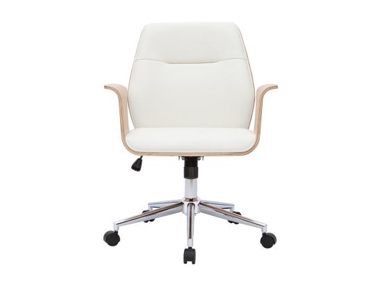 Vente Unique Chaise De Bureau à Roulettes Design Blanc Bois Clair Et Acier Chromé RUFIN