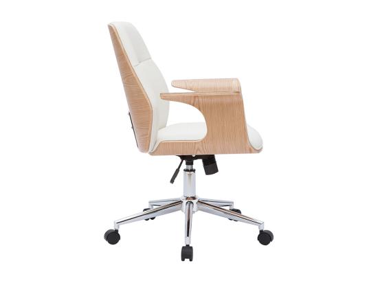 Vente Unique Chaise De Bureau à Roulettes Design Blanc Bois Clair Et Acier Chromé RUFIN