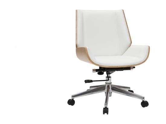vente unique Chaise de bureau à roulettes design blanc bois clair et acier chromé CURVED