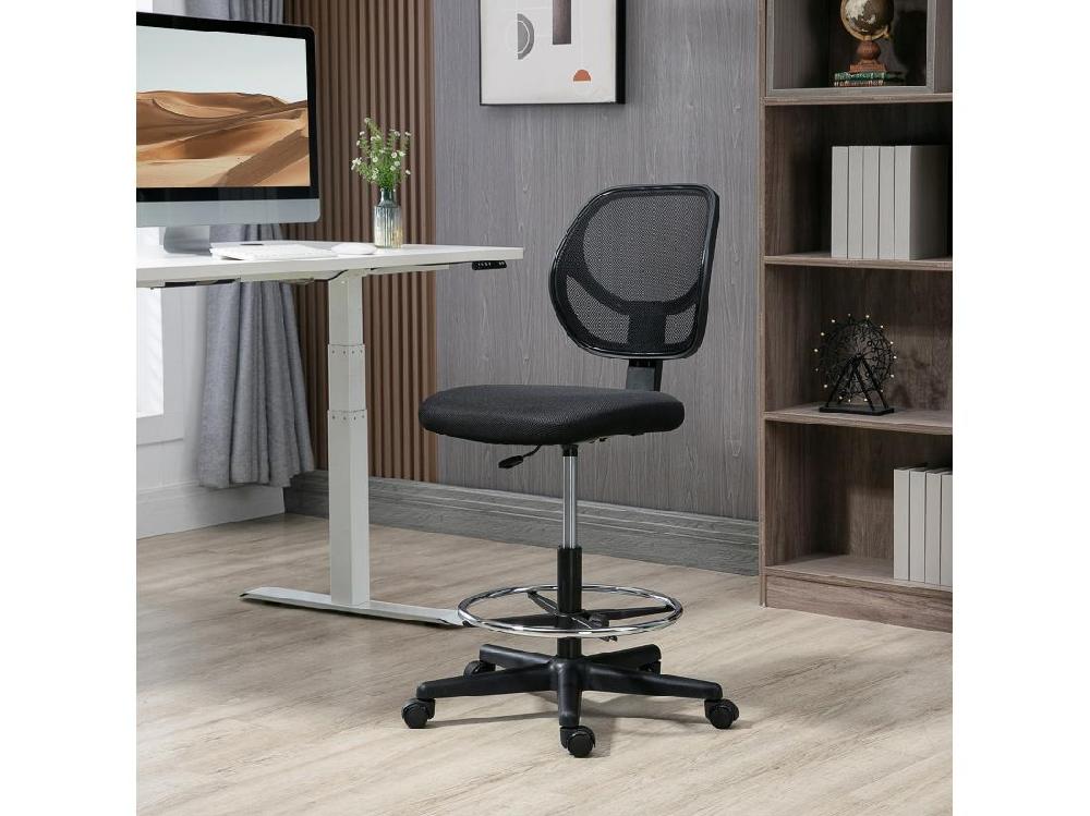 Vente Unique Chaise De Bureau Assise Haute Réglable Dim. 59L X 61l X 93-113H Cm Pivotant 360° Tissu Maille Respirante Noir