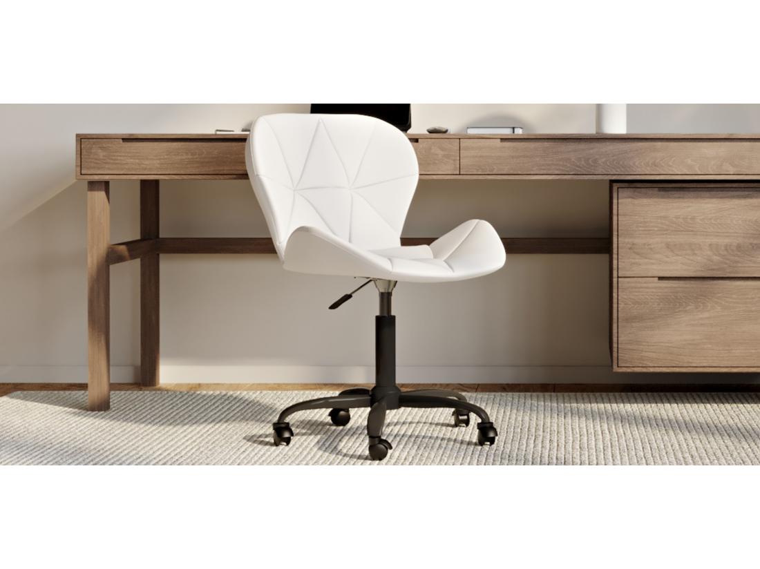 Vente Unique Chaise De Bureau Avec Roulettes - Chaise Pivotante De Bureau - Revêtement En Similicuir - Structure Noire Wito Blanc