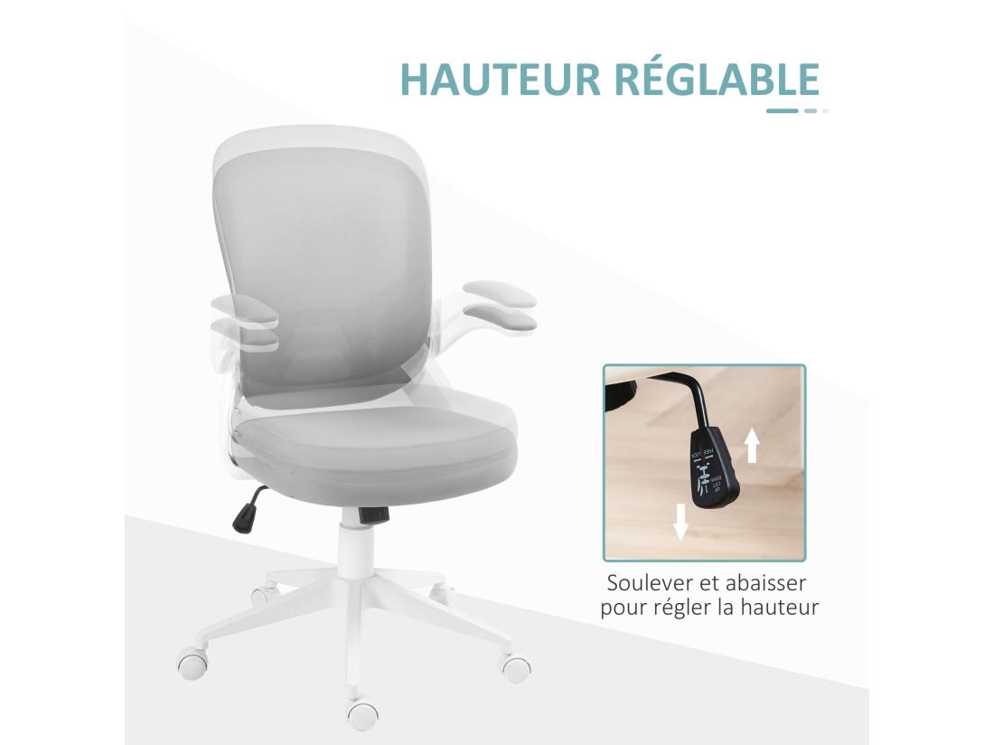 Vente Unique Chaise De Bureau Design Ergonomique Réglable Accoudoirs Relevables Maille Tissu Gris