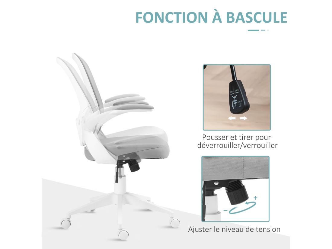 Vente Unique Chaise De Bureau Design Ergonomique Réglable Accoudoirs Relevables Maille Tissu Gris