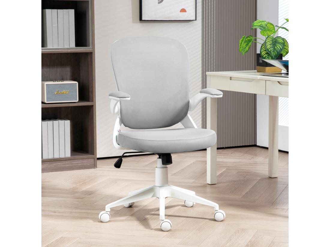 Vente Unique Chaise De Bureau Design Ergonomique Réglable Accoudoirs Relevables Maille Tissu Gris