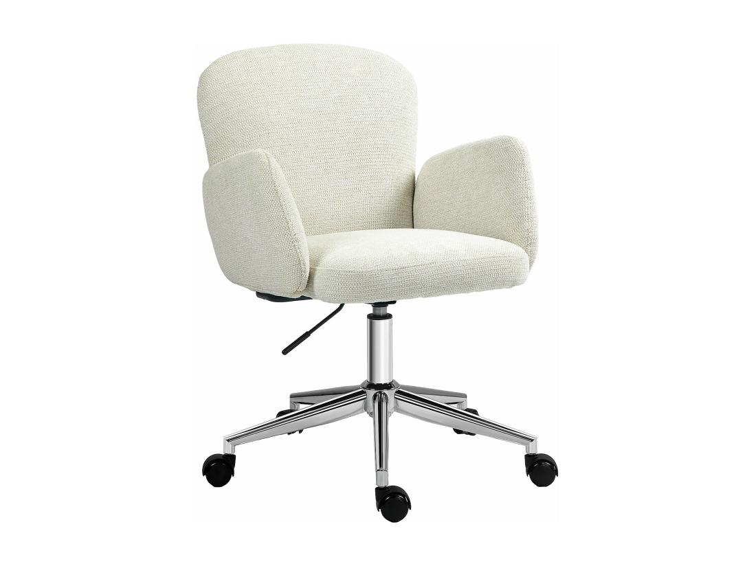 vente unique Chaise de bureau design ergonomique réglable pivotante piètement chromé aspect lin écru