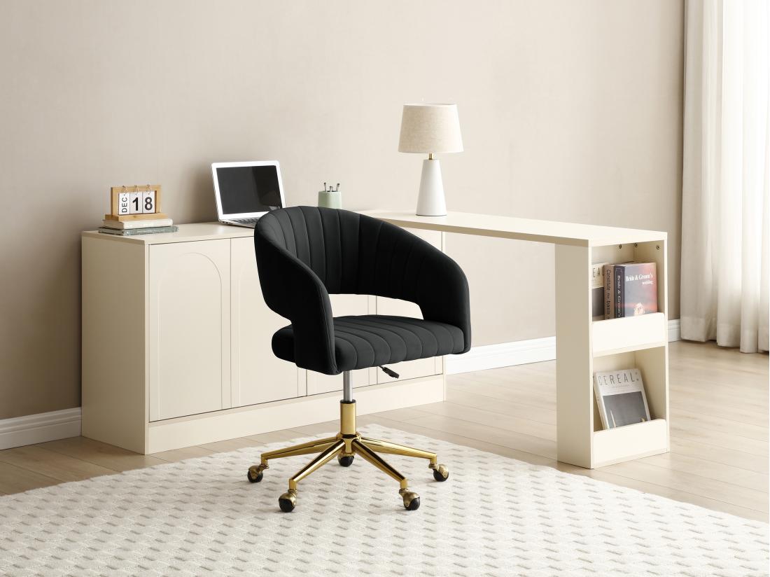 vente unique Chaise de bureau en velours - Noir et doré - Hauteur réglable - TIRIESI de Pascal Morabito