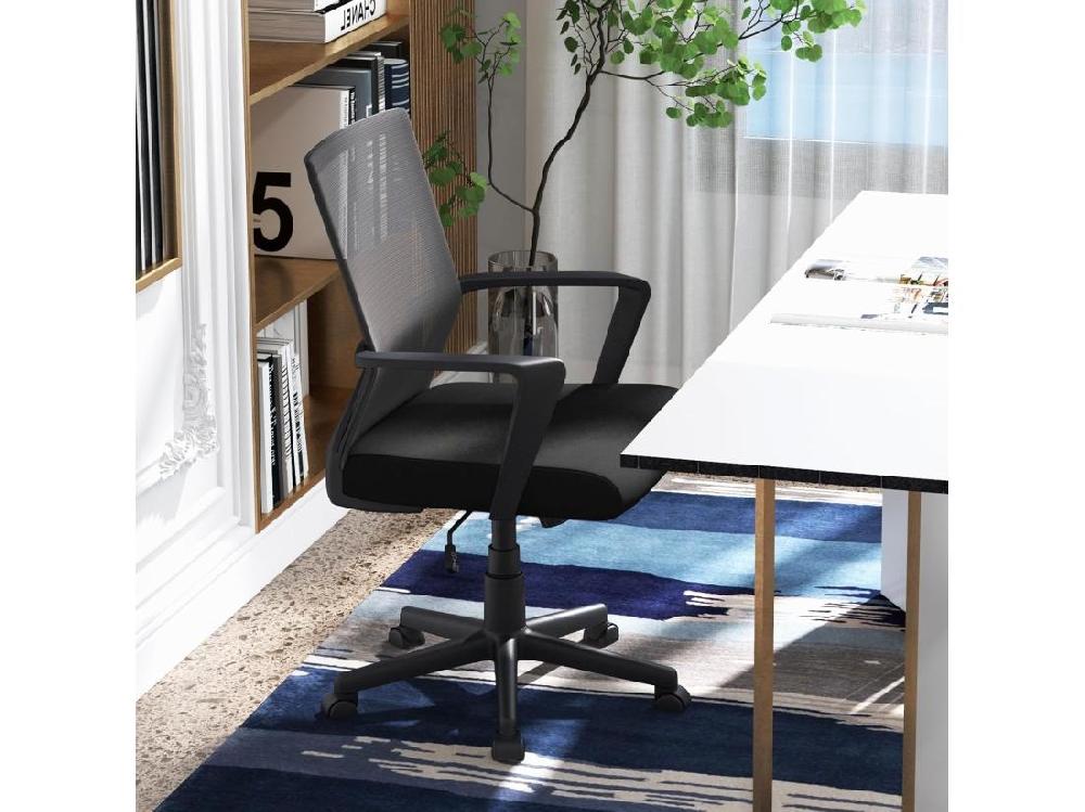 Vente Unique Chaise De Bureau Ergonomique Chaise De Travail Avec Soutien Lombaire Et Dossier à Bascule Pivotante En Maille Avec Accoudoirs Pour Chambre Bureau Noir