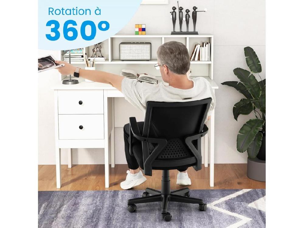 Vente Unique Chaise De Bureau Ergonomique Chaise De Travail Avec Soutien Lombaire Et Dossier à Bascule Pivotante En Maille Avec Accoudoirs Pour Chambre Bureau Noir