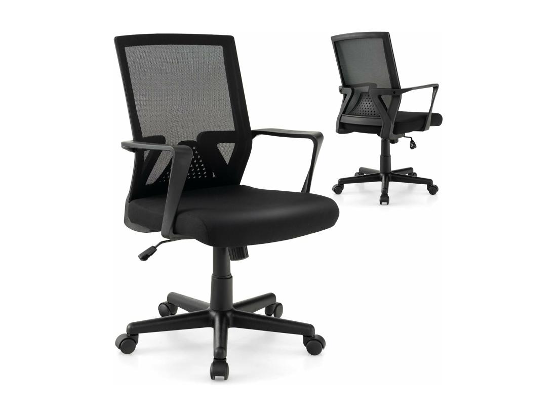 vente unique Chaise de Bureau Ergonomique Chaise de Travail avec Soutien Lombaire et Dossier à Bascule Pivotante en Maille avec Accoudoirs pour Chambre Bureau Noir