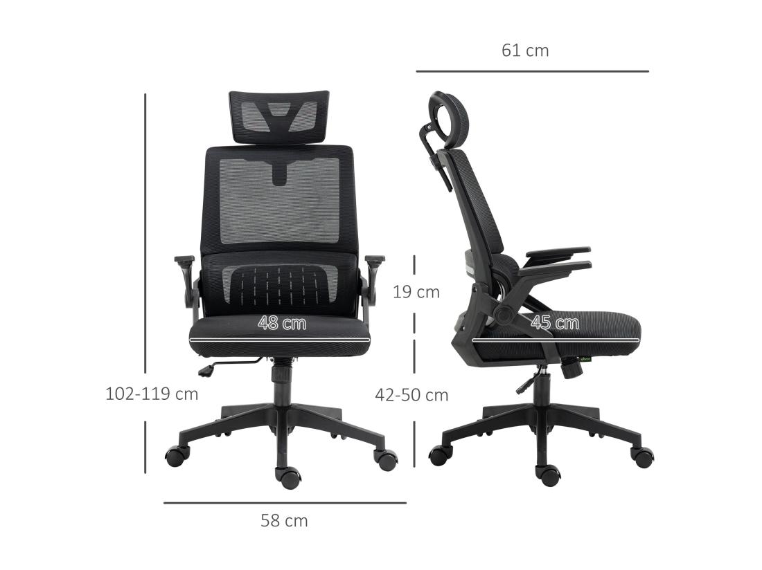 Vente Unique Chaise De Bureau Ergonomique Réglable Inclinable Pivotante Maille Polyester Noir