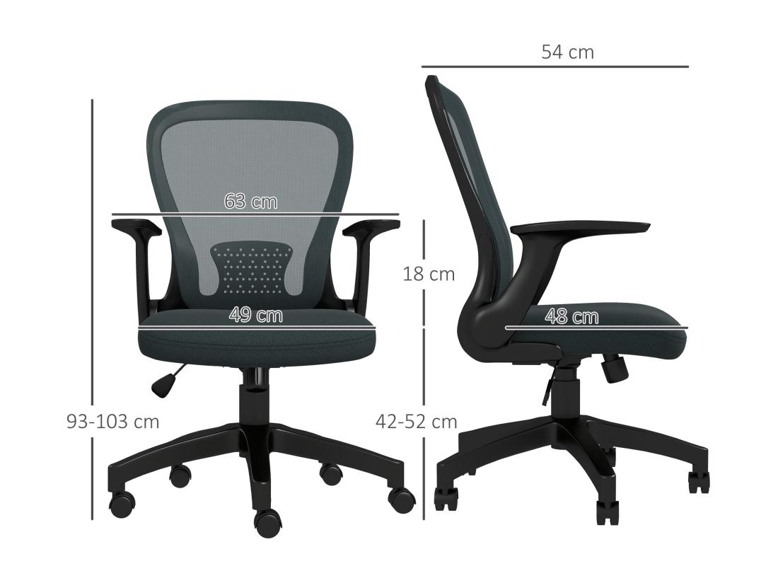 Vente Unique Chaise De Bureau Ergonomique - Soutien Lombaire Hauteur Réglable Pivotante - Noir Anthracite
