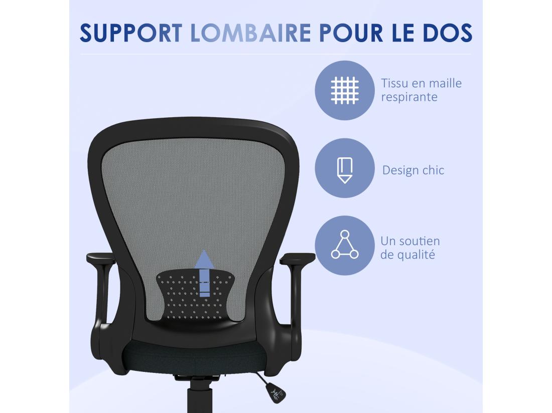 Vente Unique Chaise De Bureau Ergonomique - Soutien Lombaire Hauteur Réglable Pivotante - Noir Anthracite