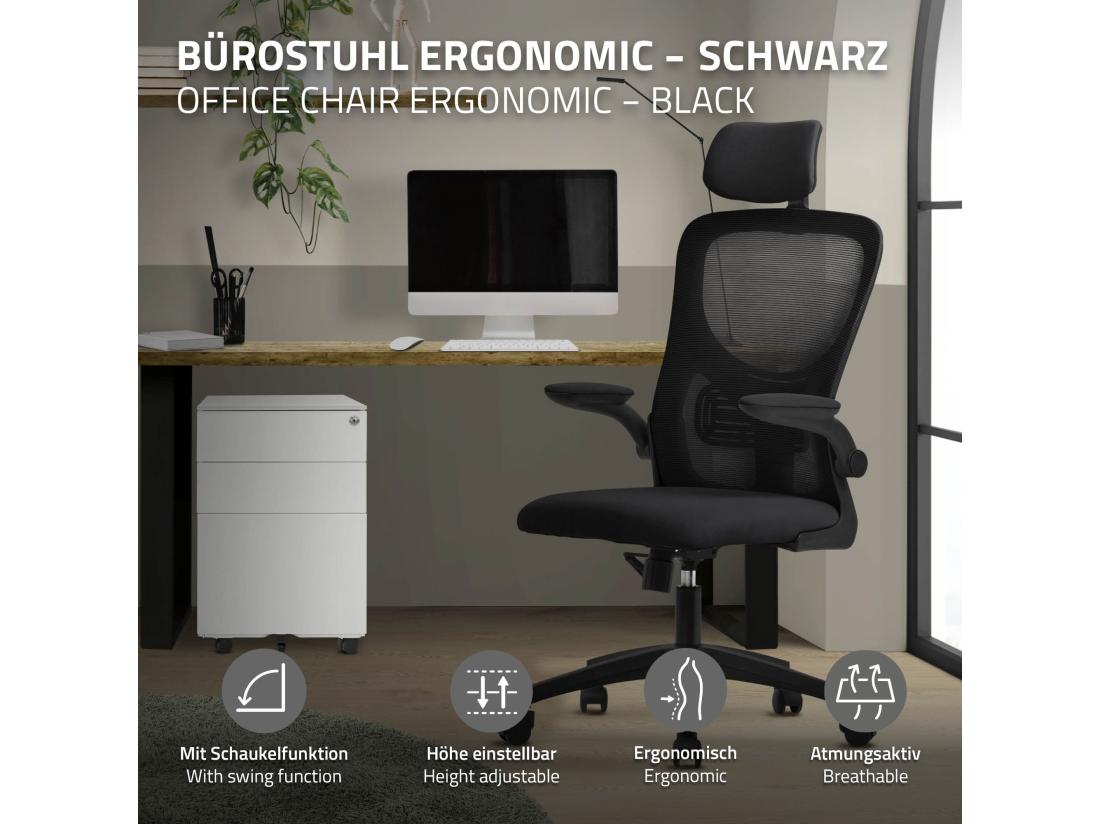 Vente Unique Chaise De Bureau Gaming Ergonomique Noir Pivotant En Maille Appui-tête Réglable