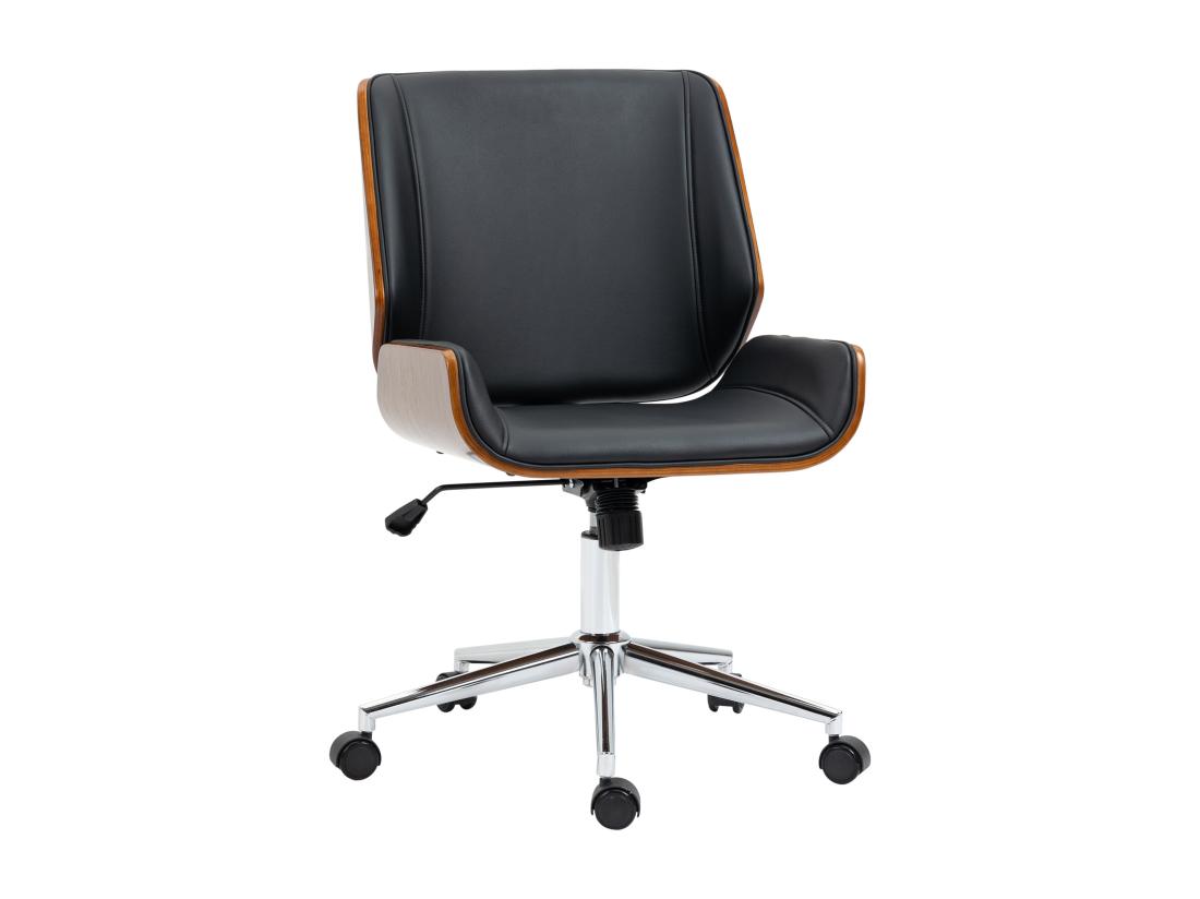 Vente Unique Chaise De Bureau Manager Design Vintage Pivotante Hauteur Réglable Bois Peuplier Acier Chromé Revêtement Mixte Synthétique Tissu Noir