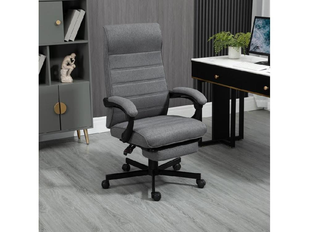 Vente Unique Chaise De Bureau Manager Ergonomique Inclinable Réglable Repose-pied Rétractable Tissu Gris