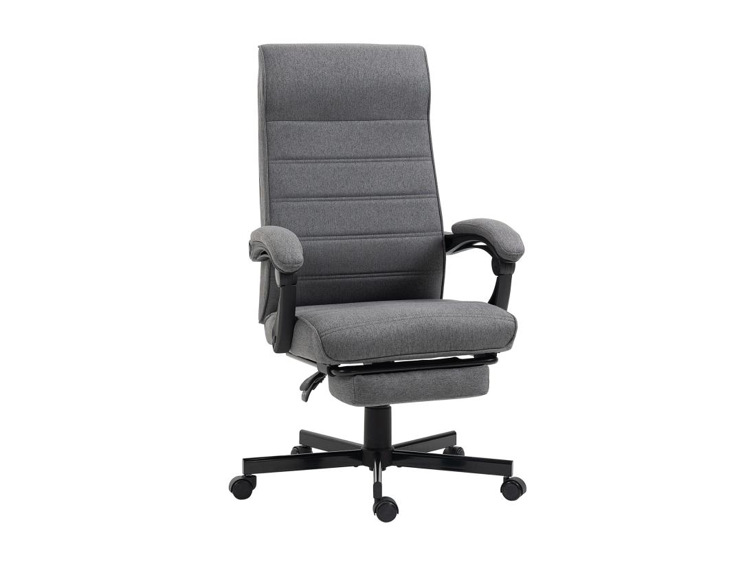 Vente Unique Chaise De Bureau Manager Ergonomique Inclinable Réglable Repose-pied Rétractable Tissu Gris