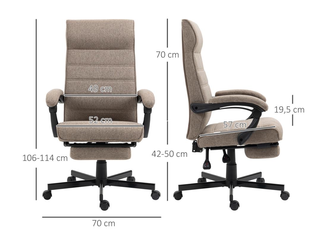 Vente Unique Chaise De Bureau Manager Ergonomique Inclinable Réglable Repose-pied Rétractable Tissu Marron