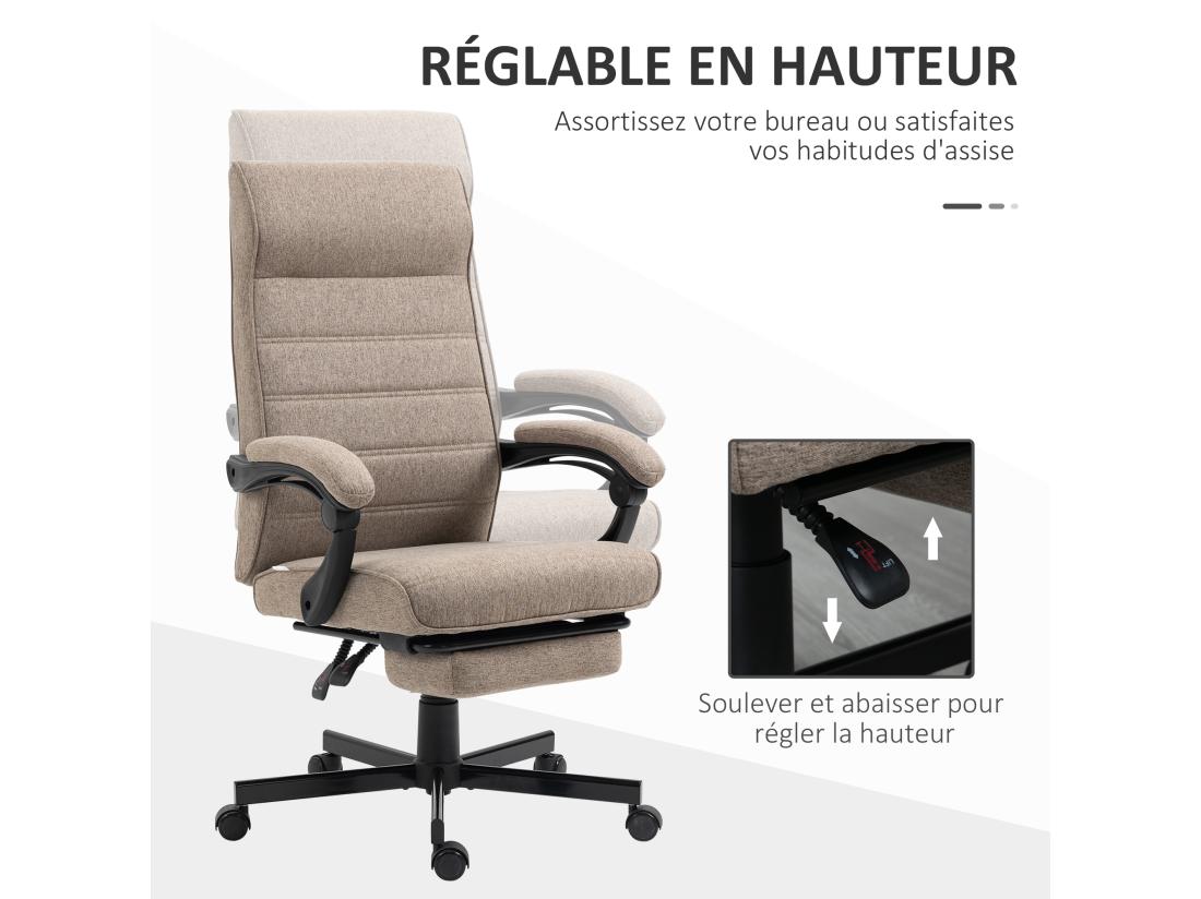 Vente Unique Chaise De Bureau Manager Ergonomique Inclinable Réglable Repose-pied Rétractable Tissu Marron