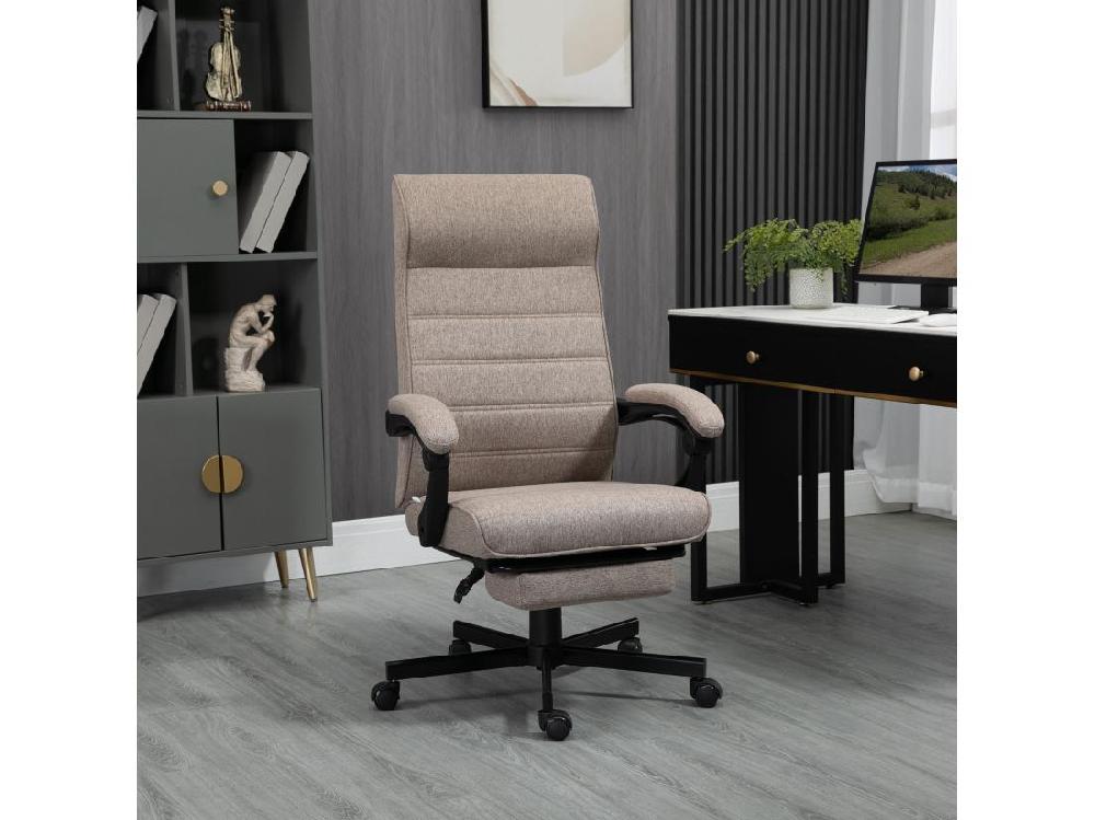 vente unique Chaise de bureau manager ergonomique inclinable réglable repose-pied rétractable tissu marron