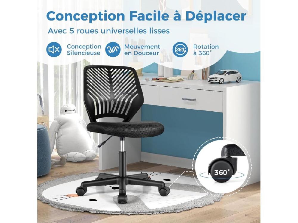 Vente Unique Chaise De Bureau Pivotante Enfants Avec Hauteur Réglable 77-89cm Siège à Roulettes Avec Dossier Ergonomique & Base à 5 Étoiles Charge 150kg Pour Enfant Adolescent Adulte(Noir)
