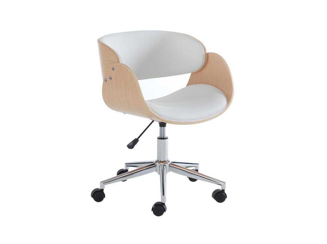 Vente Unique Chaise De Bureau - Simili Et Métal Chromé - Chêne Et Blanc - Hauteur Ajustable - JELSA