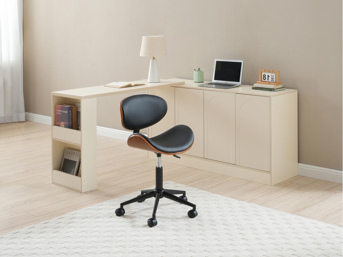 vente unique Chaise de bureau - Simili - Noir et naturel - Hauteur ajustable - MONTENEGRO