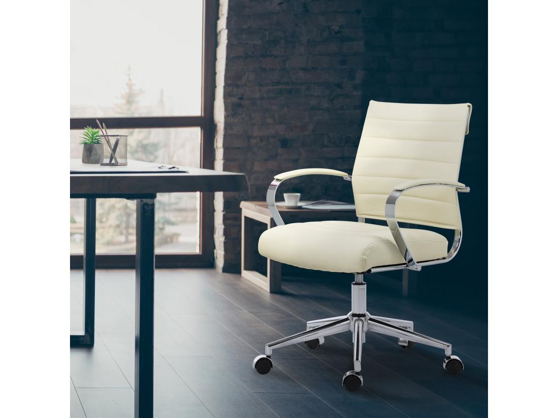 Vente Unique Chaise De Bureau - Similicuir - Crème - Oakland