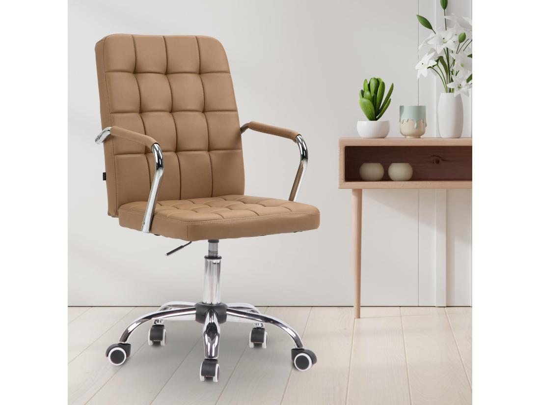 vente unique Chaise de bureau - Similicuir & Métal chromé - Marron clair - Terni