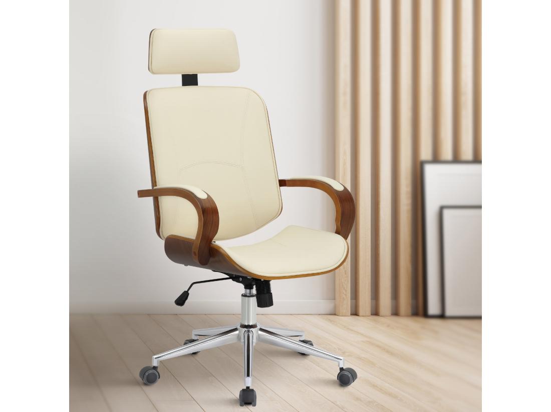 Vente Unique Chaise De Bureau - Similicuir - Noyer / Crème - Dayton