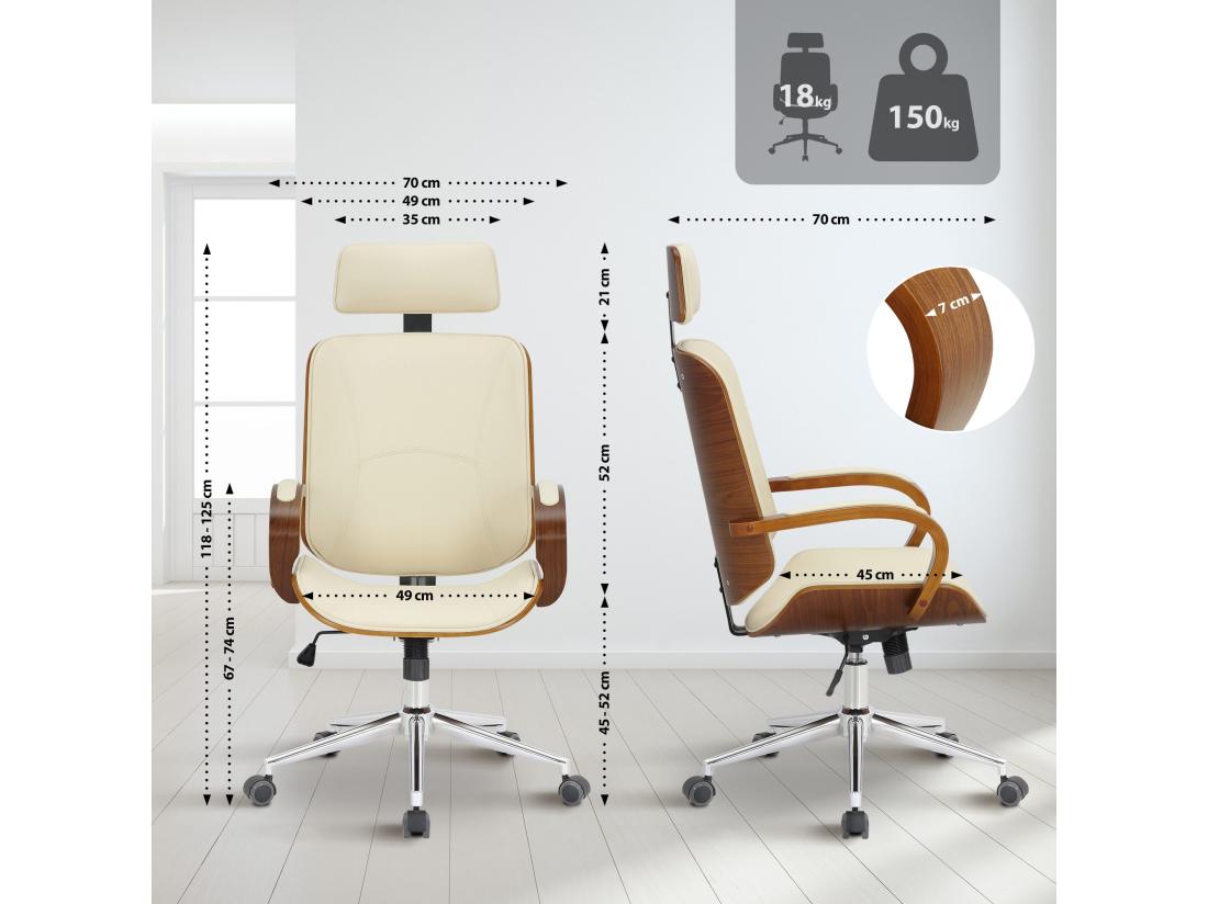 Vente Unique Chaise De Bureau - Similicuir - Noyer / Crème - Dayton