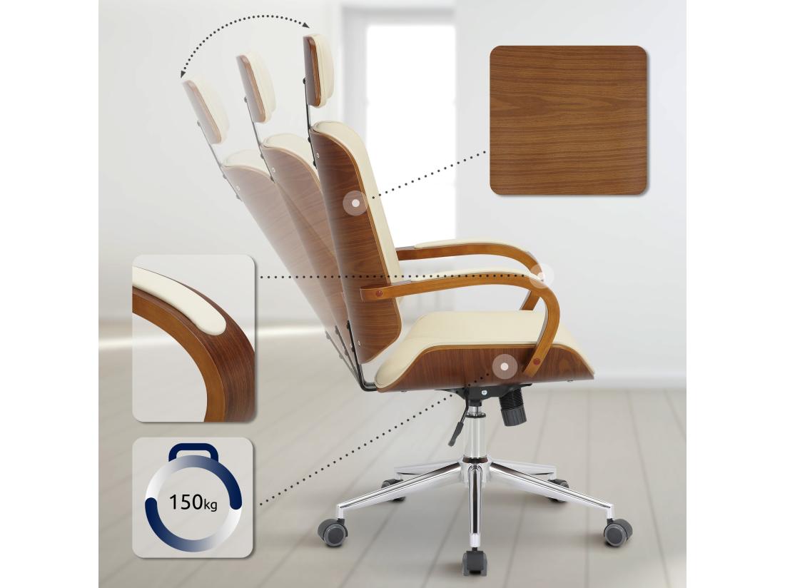 Vente Unique Chaise De Bureau - Similicuir - Noyer / Crème - Dayton