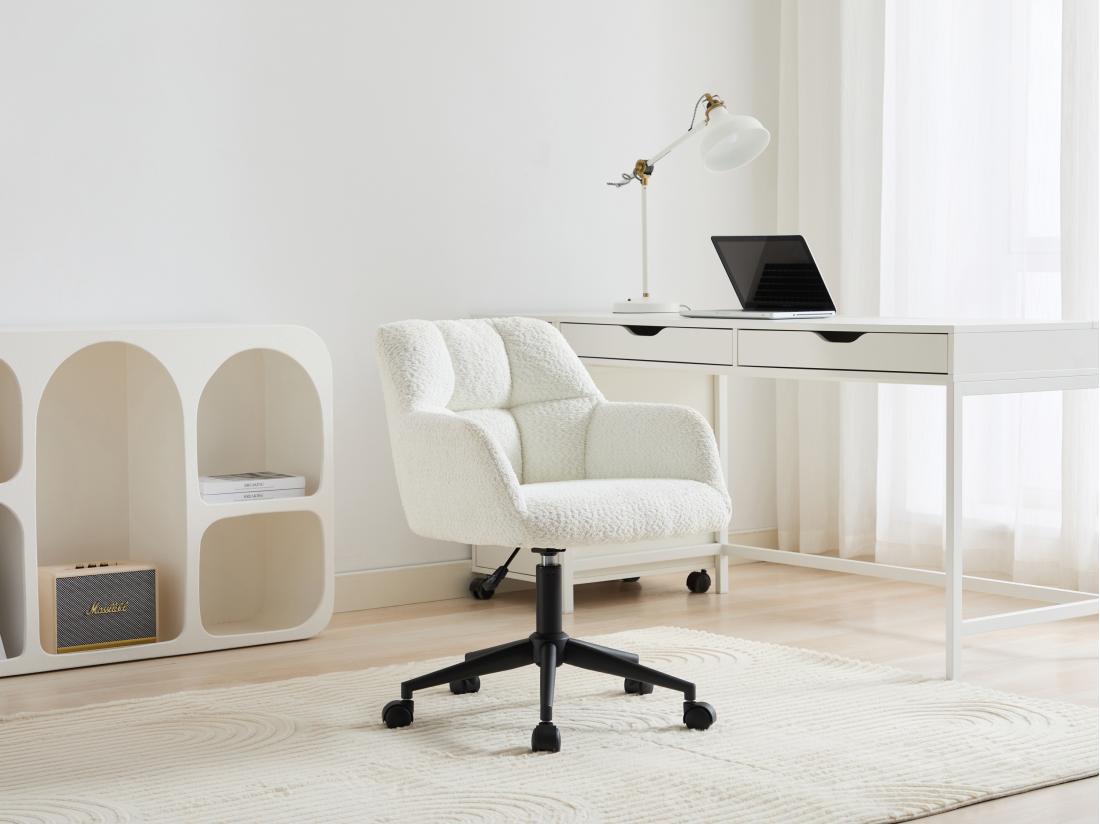 vente unique Chaise de bureau - Tissu bouclette - Blanc et noir - Hauteur réglable - PEGA de Pascal Morabito