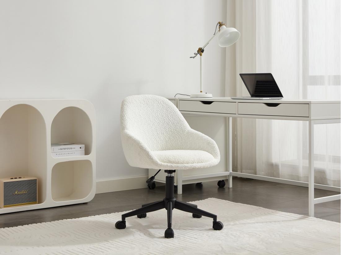 vente unique Chaise de bureau - Tissu bouclette - Blanc ivoire - Hauteur réglable - NAODY