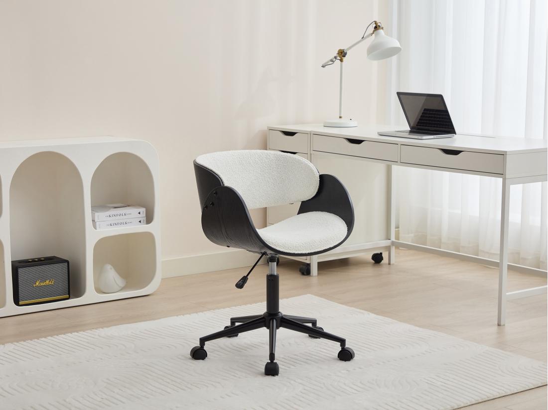 vente unique Chaise de bureau - Tissu bouclette et métal - Blanc et noir - Hauteur ajustable - JELSA