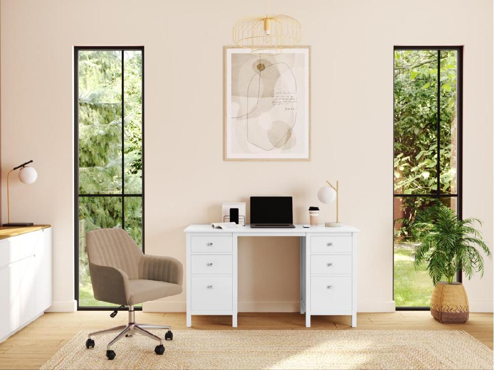 Vente Unique Chaise De Bureau - Velours - Beige Et Argenté - Hauteur Réglable - ELEANA