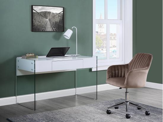 vente unique Chaise de bureau - Velours - Beige et argenté - Hauteur réglable - ELEANA