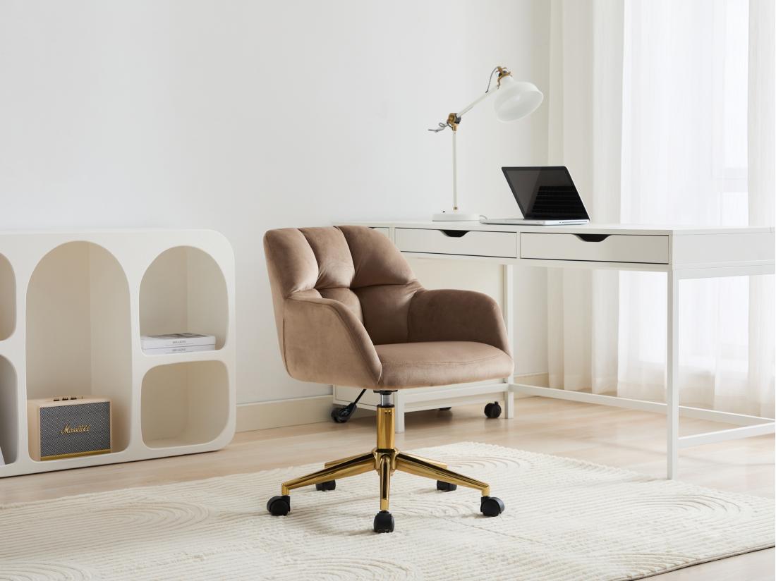 vente unique Chaise de bureau - Velours - Beige et doré - Hauteur réglable - PEGA de Pascal Morabito