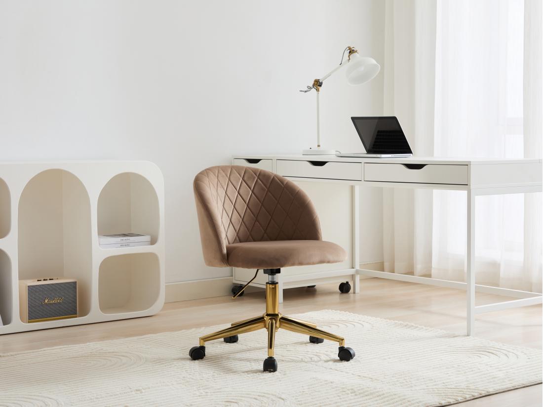 vente unique Chaise de bureau - Velours - Beige et doré - Hauteur réglable - PORIANI