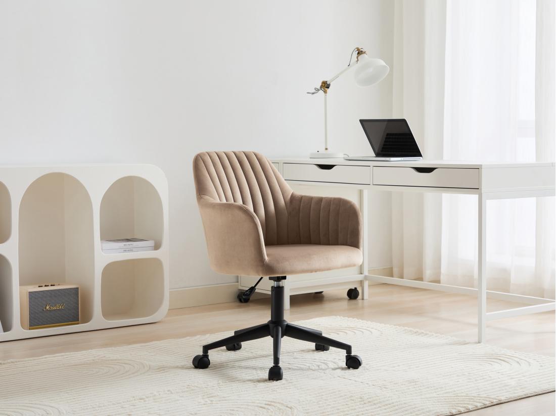 vente unique Chaise de bureau - Velours - Beige et noir - Hauteur réglable - ELEANA