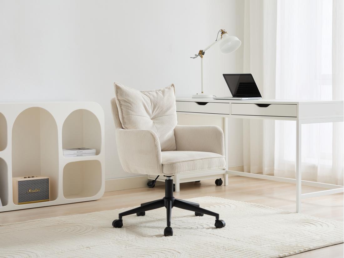 vente unique Chaise de bureau - Velours côtelé - Crème et noir - Hauteur réglable - BATARU de Pascal Morabito