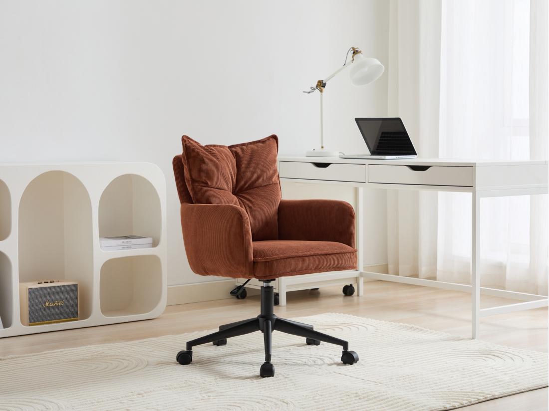 vente unique Chaise de bureau - Velours côtelé - Terracotta et noir - Hauteur réglable - BATARU de Pascal Morabito
