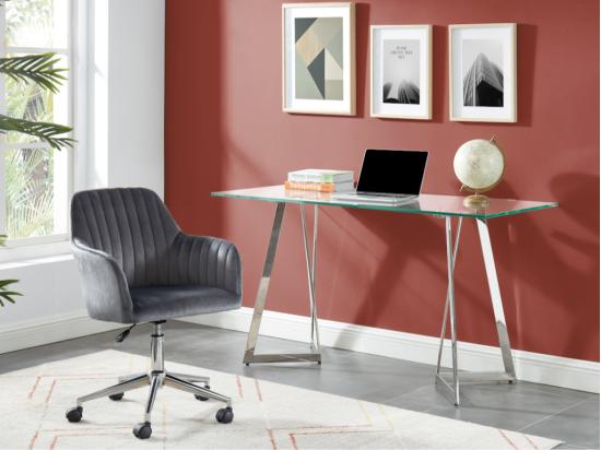vente unique Chaise de bureau - Velours - Gris et argenté - Hauteur réglable - ELEANA
