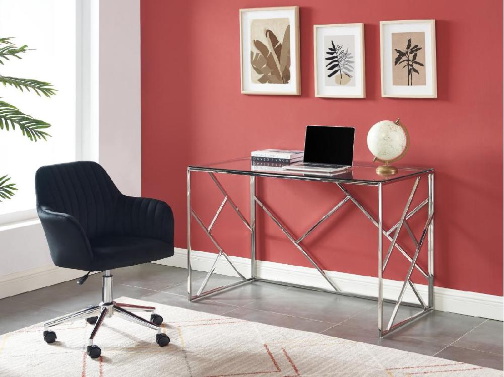 vente unique Chaise de bureau - Velours - Noir et argenté - Hauteur réglable - ELEANA