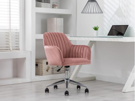 vente unique Chaise de bureau - Velours - Rose et argenté - Hauteur réglable - ELEANA
